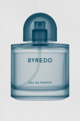 Transparent Byredo perfume bottle photographed in an x-ray style, contemporary photography by IMPROMPTU Studio, experimental visual art, conceptual design. 